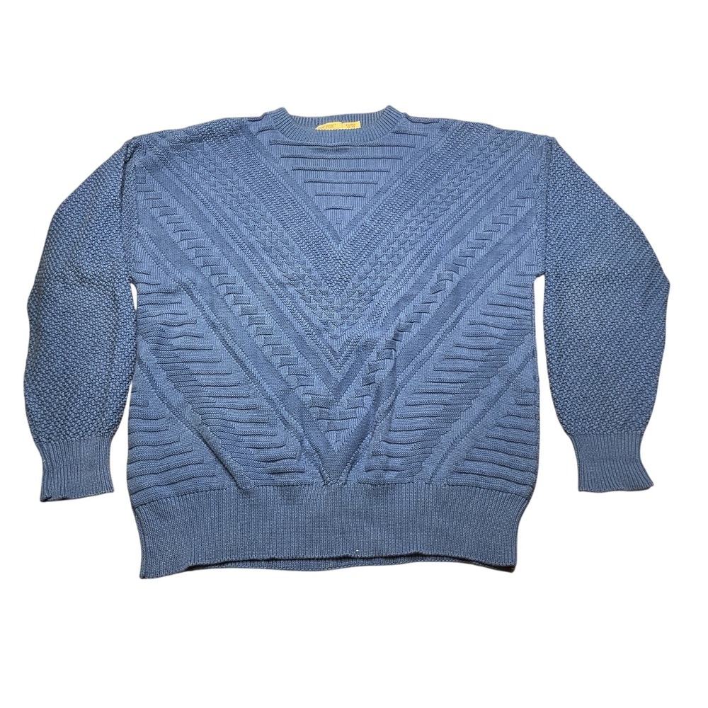Vintage JCPenney The Fox Collection Blue Textured Chevron Knit Sweater Mens XL